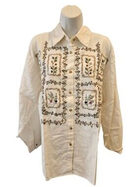 Vintage Bedford Fair Embroidered Cotton Button Up Top Size M Boho Cottagecore